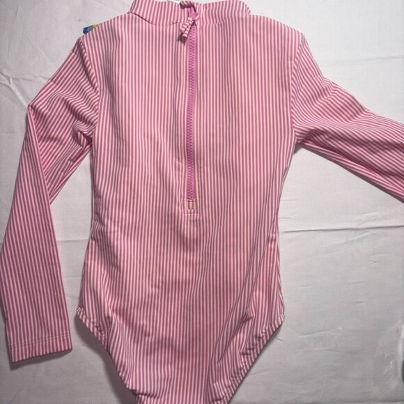Mini Boden Seersucker Long Sleeve Ric Rac Ruffle Rashguard Swimsuit Size 6-7Y - Picture 8 of 8